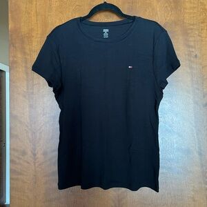 Tommy Hilfiger Black Crewneck Short Sleeve Tee with Signature Flag